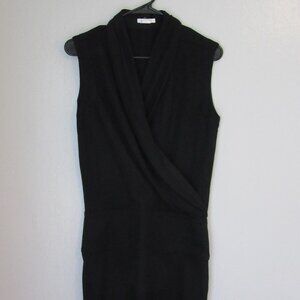 HELMUT LANG Black Wool Sleeveless Wrap Over Top V-Neck Small Dress